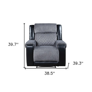 Homeroots 39" Modern Black And Gray Faux Leather Fabric Recliner - Comfortable Glider For Stylish Relaxation   563924