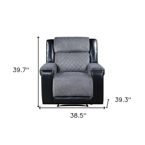Homeroots 39" Modern Black And Gray Faux Leather Fabric Recliner - Comfortable Glider For Stylish Relaxation   563924