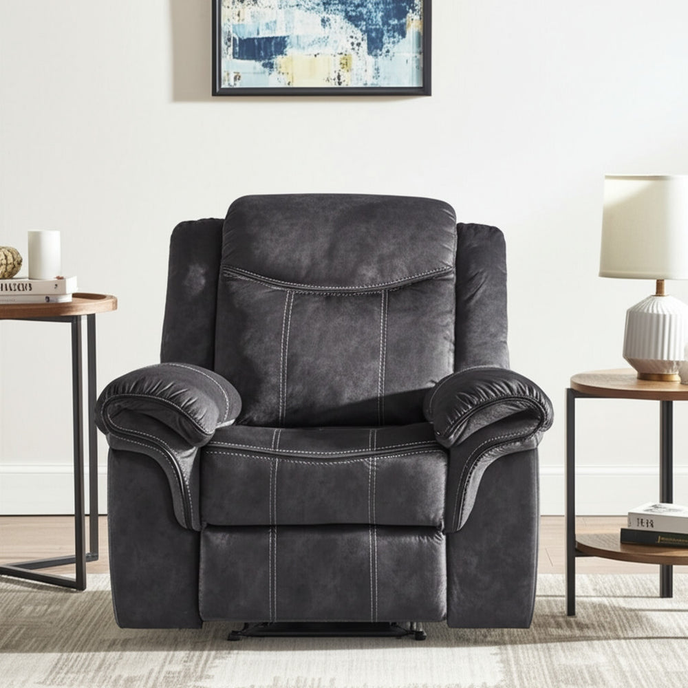 Homeroots 41" Granite Gray Fabric Power Recliner - Ultimate Comfort With Easy Push-button Recline Control   563932