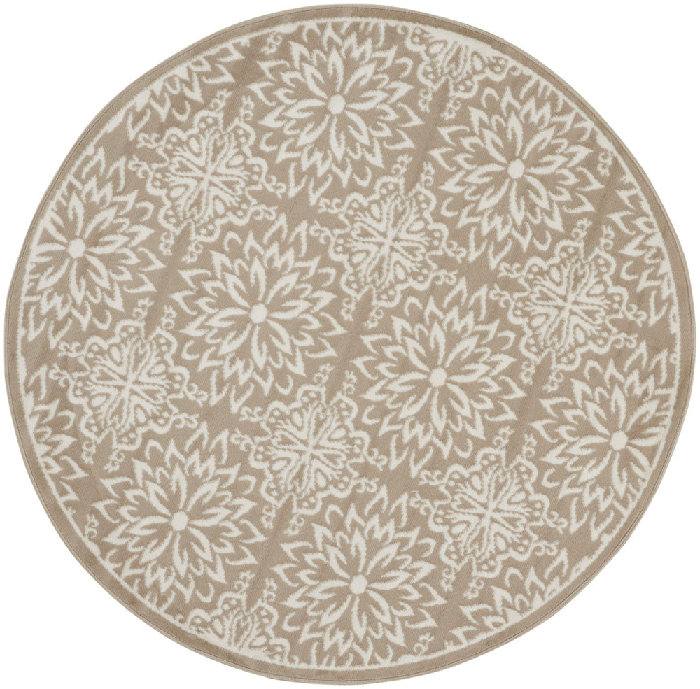Homeroots 5' Taupe And Ivory Floral Non Skid Round Rug  Polypropylene 563936
