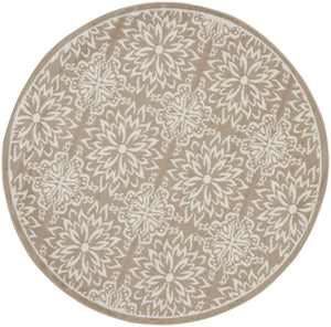 Homeroots 5' Taupe And Ivory Floral Non Skid Round Rug  Polypropylene 563936