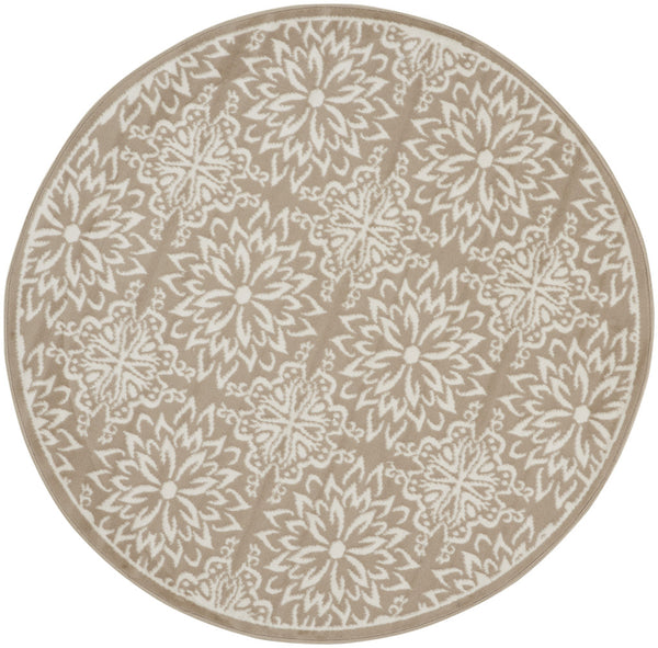 Homeroots 5' Taupe And Ivory Floral Non Skid Round Rug  Polypropylene 563936