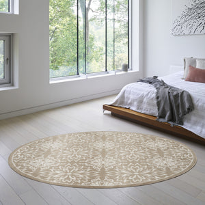 Homeroots 5' Taupe And Ivory Floral Non Skid Round Rug  Polypropylene 563936