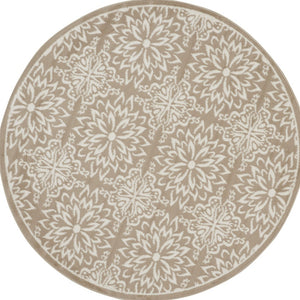 Homeroots 5' Taupe And Ivory Floral Non Skid Round Rug  Polypropylene 563936