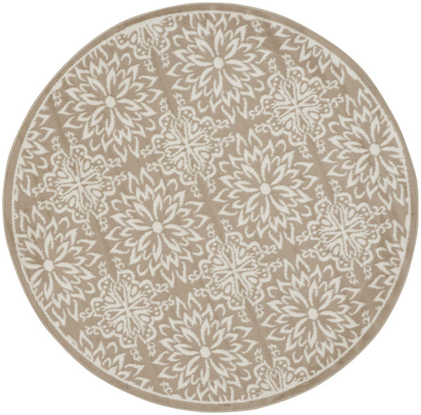 Homeroots 5' Taupe And Ivory Floral Non Skid Round Rug  Polypropylene 563936
