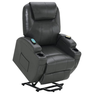 English Elm Rexford Power Lift Recliner Charcoal Grey with Massage, Faux Leather, Heated Seat, Cupholders & Pockets B062P354046