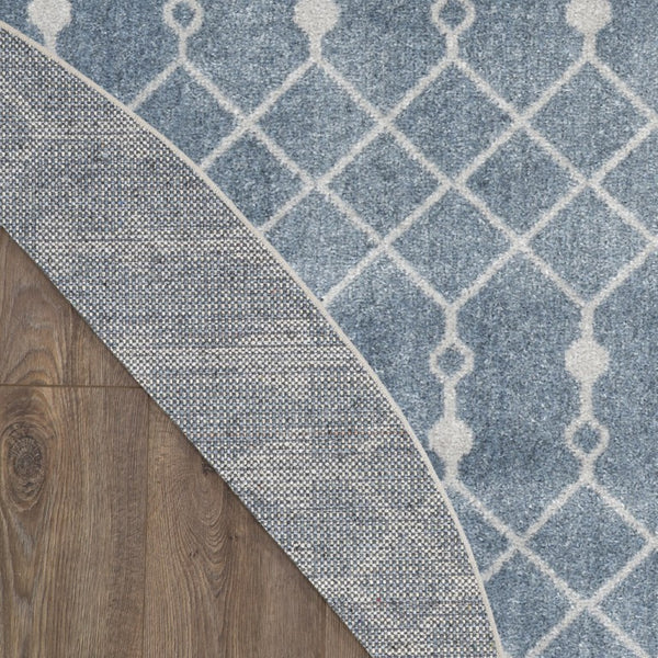 8 Foot Round Geometric Polyester Rug in Blue Ivory for Modern Living Spaces