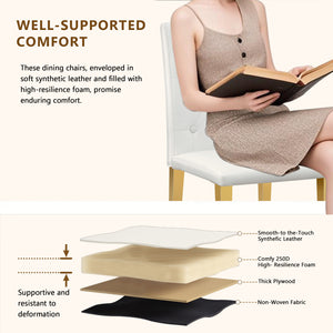 English Elm 4-pack PU dining chairs with ergonomic buckle backrest, high-density sponge seat, gold metal legs elegant luxury White+Gold W1151P295709