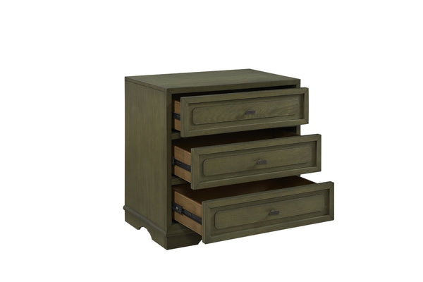 English Elm 3 Drawer Nightstand Warm Cashew Finish with Usb Charging Cedar Lined Bedroom Storage Green B2699P440922
