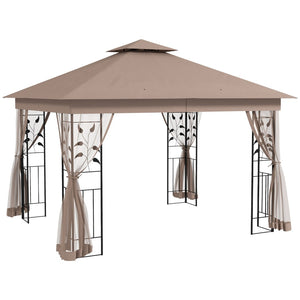 English Elm Outsunny Steel Patio Gazebo with Vented Canopy Mesh Netting and Ornate Corner Frame W2225P174220