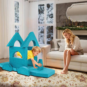 English Elm 15pcs Modular Toddler Play Couch Set Velvet Foam Fort Building Playroom Seating Cyan T5880P493416