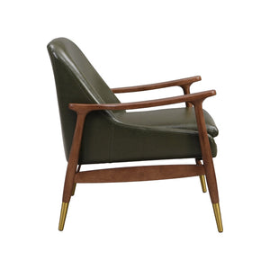 English Elm 29.2'' Mid-century Faux Leather Accent Chair Solid Wood Frame Brass Tipped Legs Lounge N767P205863G