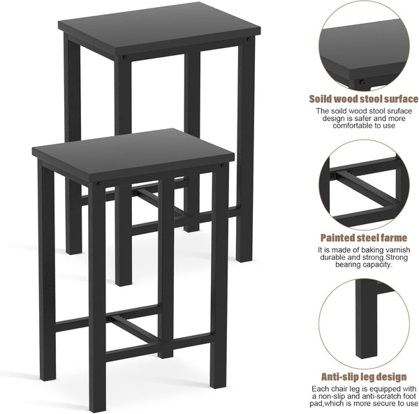English Elm 5 Industrial Dining Table Set for 4 with 4 Bar Stools, Waterproof Metal Frame, Space-Saving Design, Durable Counter Height W578118710