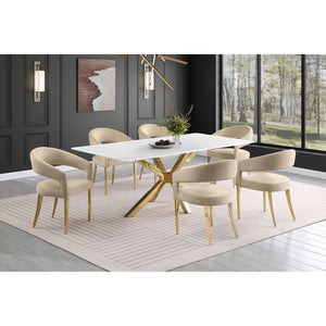 English Elm Rendina Velvet Upholstered Dining Armchair Set of 2 – Curved Open-Back Comfort with Luxe Foam Seating and Metal Frame Beige B062P299828