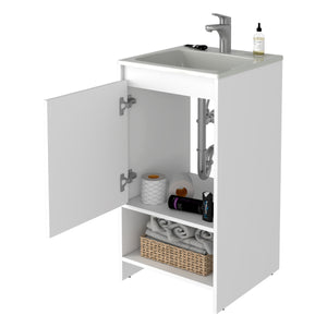 English Elm Chariot Free Standing Vanity Cabinet with Open Shelf and Cabinet Storage, 17.7" W x 33.5" H, Modern Design White 22 L x 22 W x 6 H B128S00070