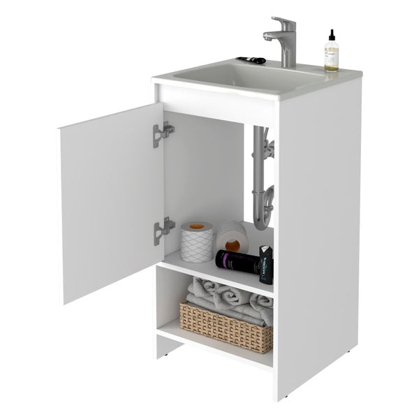 English Elm Chariot Free Standing Vanity Cabinet with Open Shelf and Cabinet Storage, 17.7" W x 33.5" H, Modern Design White 22 L x 22 W x 6 H B128S00070