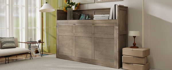 English Elm Twin XL Murphy Bed with Desk, LED Lighting and USB Charging Station — Space-Saving Solid Pine Design Gray Wash N7090005001N