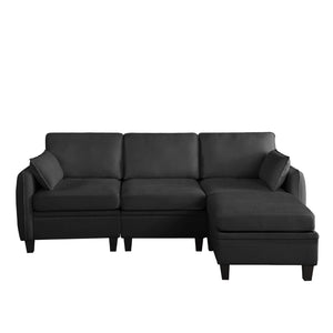 English Elm 102 Inch Linen Modular Sectional Sofa with Hidden Storage and Cloud Cushion Comfort Black W1099S00214