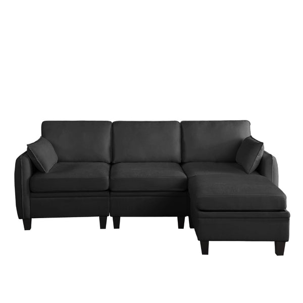 English Elm 102 Inch Linen Modular Sectional Sofa with Hidden Storage and Cloud Cushion Comfort Black W1099S00214