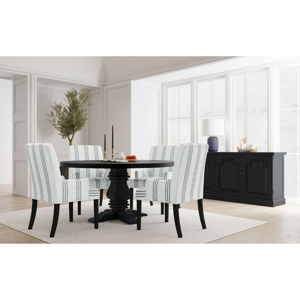 English Elm Draper Striped Polyester Dining Arm Chair with Matte Black Rubberwood Frame Modern B062P441430