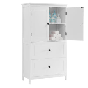 English Elm Bathroom Storage Cabinet with Two Doors and Drawers, Adjustable Shelf, MDF Finish, Slim 28"L x 15"W White N725P188460K