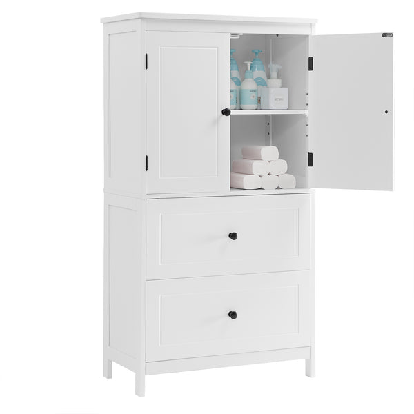 English Elm Bathroom Storage Cabinet with Two Doors and Drawers, Adjustable Shelf, MDF Finish, Slim 28"L x 15"W White N725P188460K