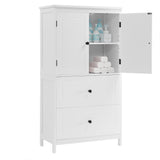 English Elm Bathroom Storage Cabinet, Cabinet With Two Doors and Drawers, Adjustable Shelf, Mdf Board, White