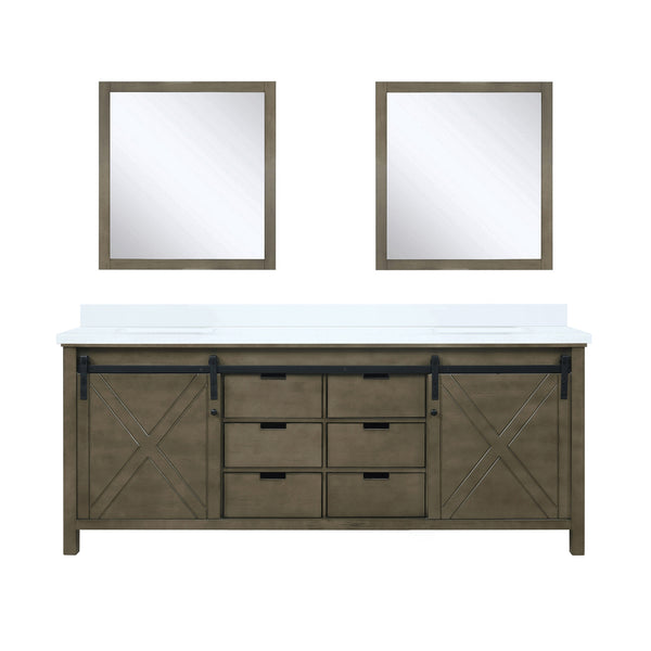 English Elm Rustic Double Bath Vanity 80 in. W x 22 in. D with Cultured Marble Top, Soft-Close Drawers & Mirrors B2731S00906