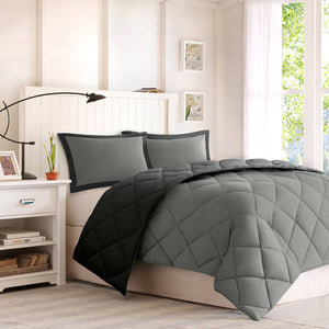 JLA Home Madison Park Essentials - 3M Ultra-Soft Microfiber Reversible Comforter Set with Diamond Quilting, Scotchgard Stain & Odor Defense Black/Grey BASI10-0203