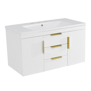 English Elm 72'' Wall Mounted Bathroom Vanity with 4 Drawers & Double Cabinets, Waterproof MDF, Smooth Slide Rails White N710SS00009K
