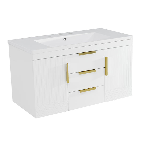 English Elm 72'' Wall Mounted Bathroom Vanity with 4 Drawers & Double Cabinets, Waterproof MDF, Smooth Slide Rails White N710SS00009K