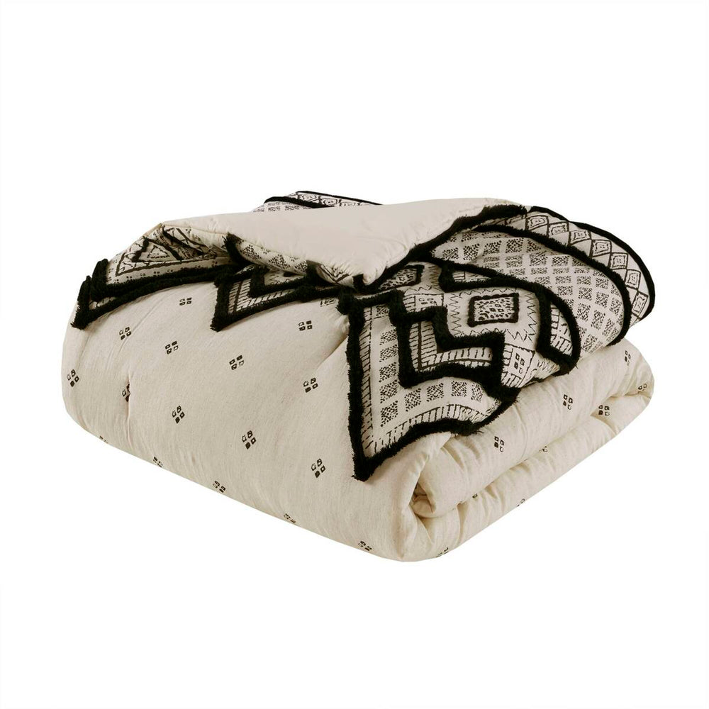 English Elm 3 INK+IVY Marta Cotton & Flax Linen Comforter Set Full/Queen with Black Diamond Print and Chenille Trim White+Black 19.29 L x 11.81 W x 13.39 H B03596414
