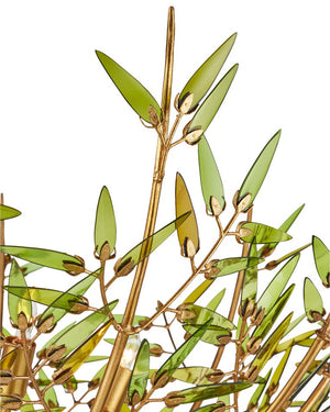 Currey & Company Babylon Chandelier - Elegant Bowl Design With Recycled Glass Leaves In Contemporary Gold Finish Green Recycled Bottle Glass ,Wrought Iron 9000-1308-currey-company