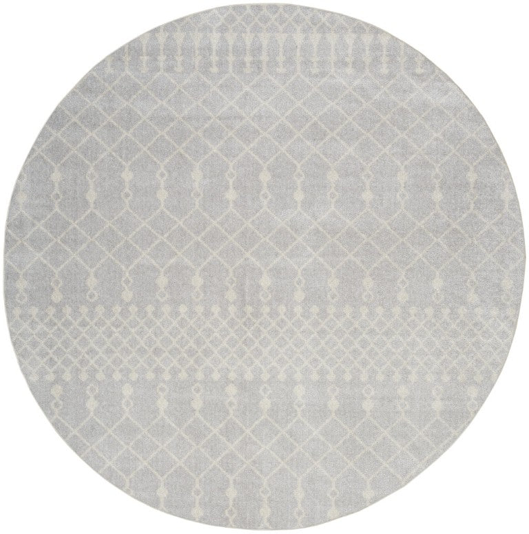 HomeRoots 8 Foot Round Geometric Area Rug in Gray Ivory Polyester for Living or Dining Rooms 564000