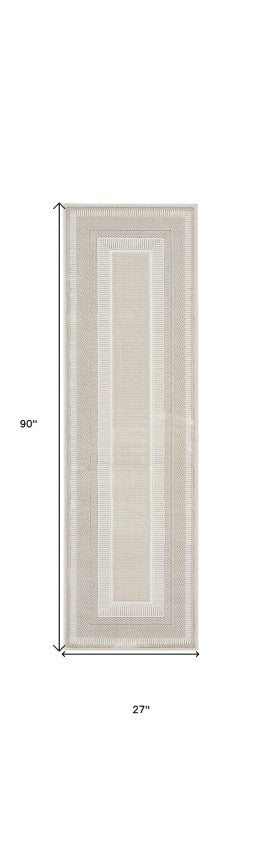 Homeroots 8' Gray And Ivory Geometric Non-skid Runner Rug - Stylish, Durable, Stain Resistant For High-traffic Areas  Polyester 564015