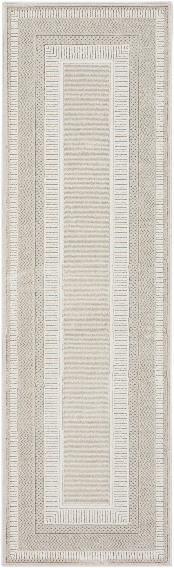 Homeroots 8' Gray And Ivory Geometric Non-skid Runner Rug - Stylish, Durable, Stain Resistant For High-traffic Areas  Polyester 564015