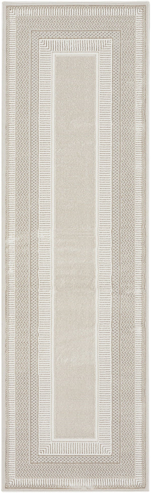 Homeroots 8' Gray And Ivory Geometric Non-skid Runner Rug - Stylish, Durable, Stain Resistant For High-traffic Areas  Polyester 564015
