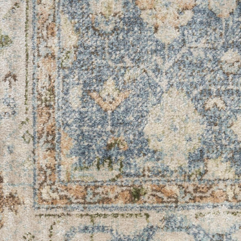 HomeRoots 6x9 Oriental Distressed Area Rug in Blue Cream Power Loomed Low Pile Living Room 564020