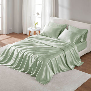 English Elm 4 Luxury Satin Twin Sheet Set - 100% Polyester, Soft Smooth 90g Finish, Deep Pocket Fit & Breathable Comfort Sage 11.81 L x 9.84 W x 3.15 H B035P319699