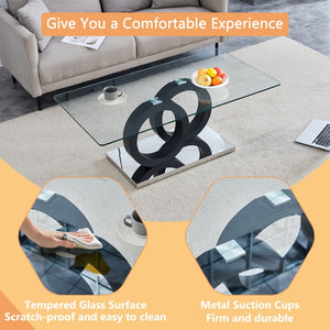 English Elm Modern Glass Top Coffee Table with Sculptural Mdf Base for Contemporary Living Rooms W3875P404317