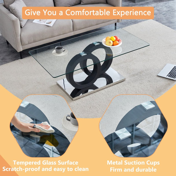 English Elm Modern Glass Top Coffee Table with Sculptural Mdf Base for Contemporary Living Rooms W3875P404317