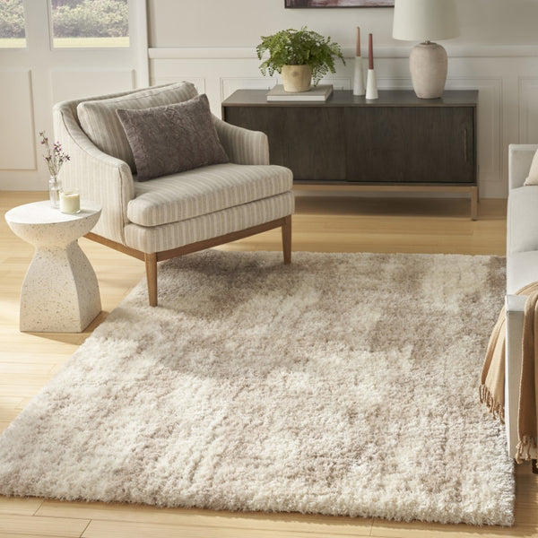 HomeRoots 4' Plush Beige and Ivory Abstract Shag Area Rug - Soft, Durable, and Stylish for Any Room Decor 4' X 6' 564065