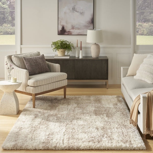 HomeRoots 4' Plush Beige and Ivory Abstract Shag Area Rug - Soft, Durable, and Stylish for Any Room Decor 4' X 6' 564065