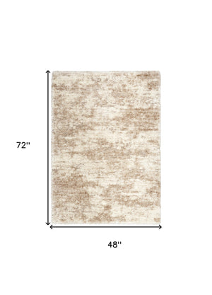Homeroots 4' X 6' Beige And Ivory Abstract Shag Area Rug  Polyester 564066