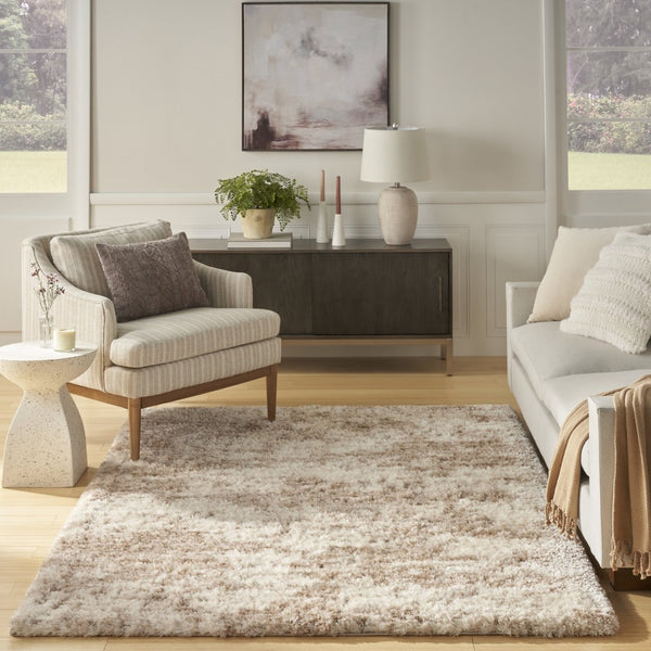 HomeRoots 4' Plush Beige and Ivory Abstract Shag Area Rug – Modern Texture for Homes with Kids and Pets 4' X 6' 564066
