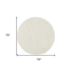 Homeroots 7' Cream Shag Non Skid Round Rug  Polypropylene 564067