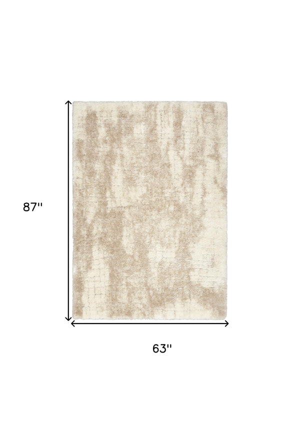 Homeroots 5' X 7' Beige And Ivory Abstract Shag Area Rug  Polyester 564078