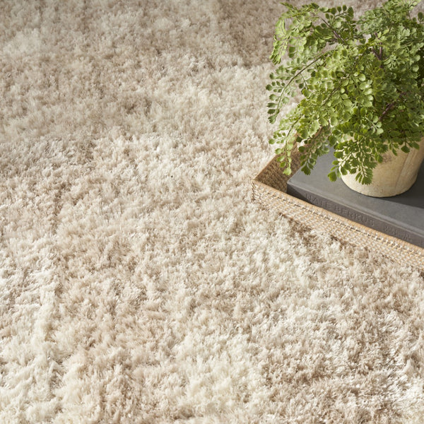 HomeRoots 4' Plush Beige and Ivory Abstract Shag Area Rug - Soft, Durable, and Stylish for Any Room Decor 5' X 7' 564078