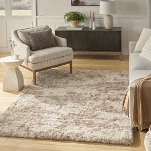 HomeRoots 4' Plush Beige and Ivory Abstract Shag Area Rug – Modern Texture for Homes with Kids and Pets 5' X 7' 564079