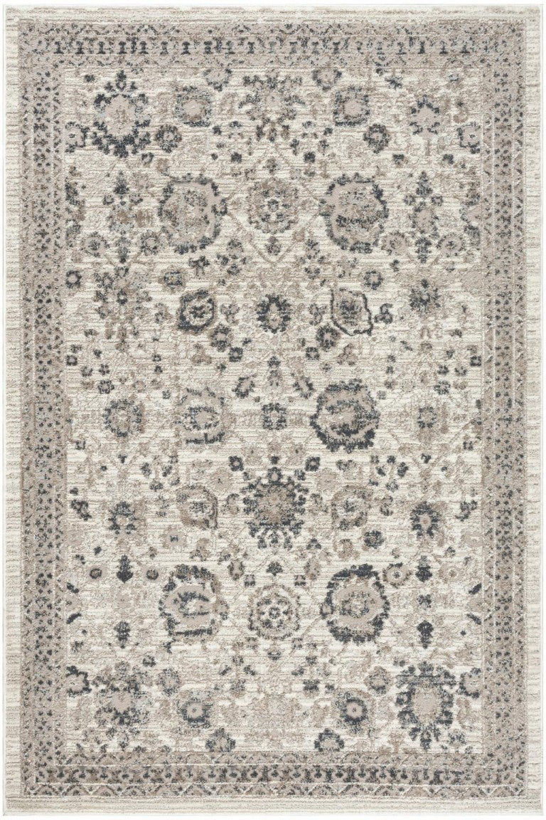 Ivory Floral Distressed Polyester Area Rug with Non-skid Backing for Any Room or Hallway